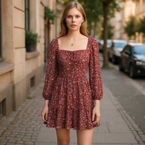 TRIXXI XS Floral Tiered Mini Dress NWT Square Neck Long Sleeve Cottagecore
